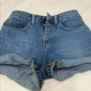 Casual Blue Button-Fly Denim Shorts